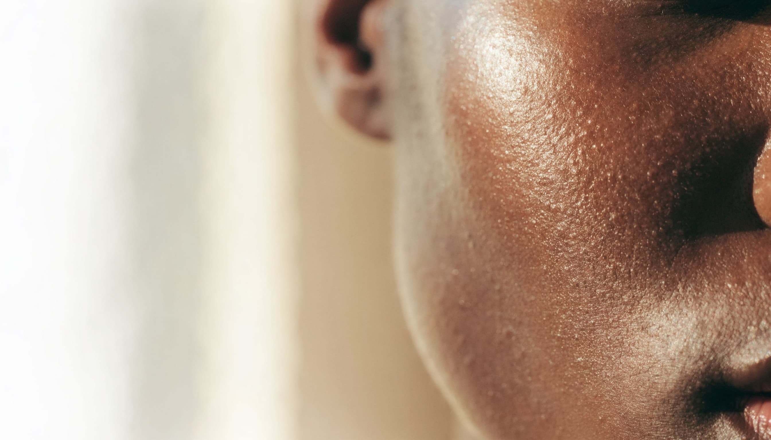 Close detail of skin in warm daylight
